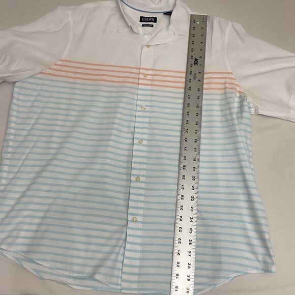 Chaps Mens White Button-Down Shirt With Orange & Blue Stripes XXL Easy Care Cott - Picture 4 of 6
